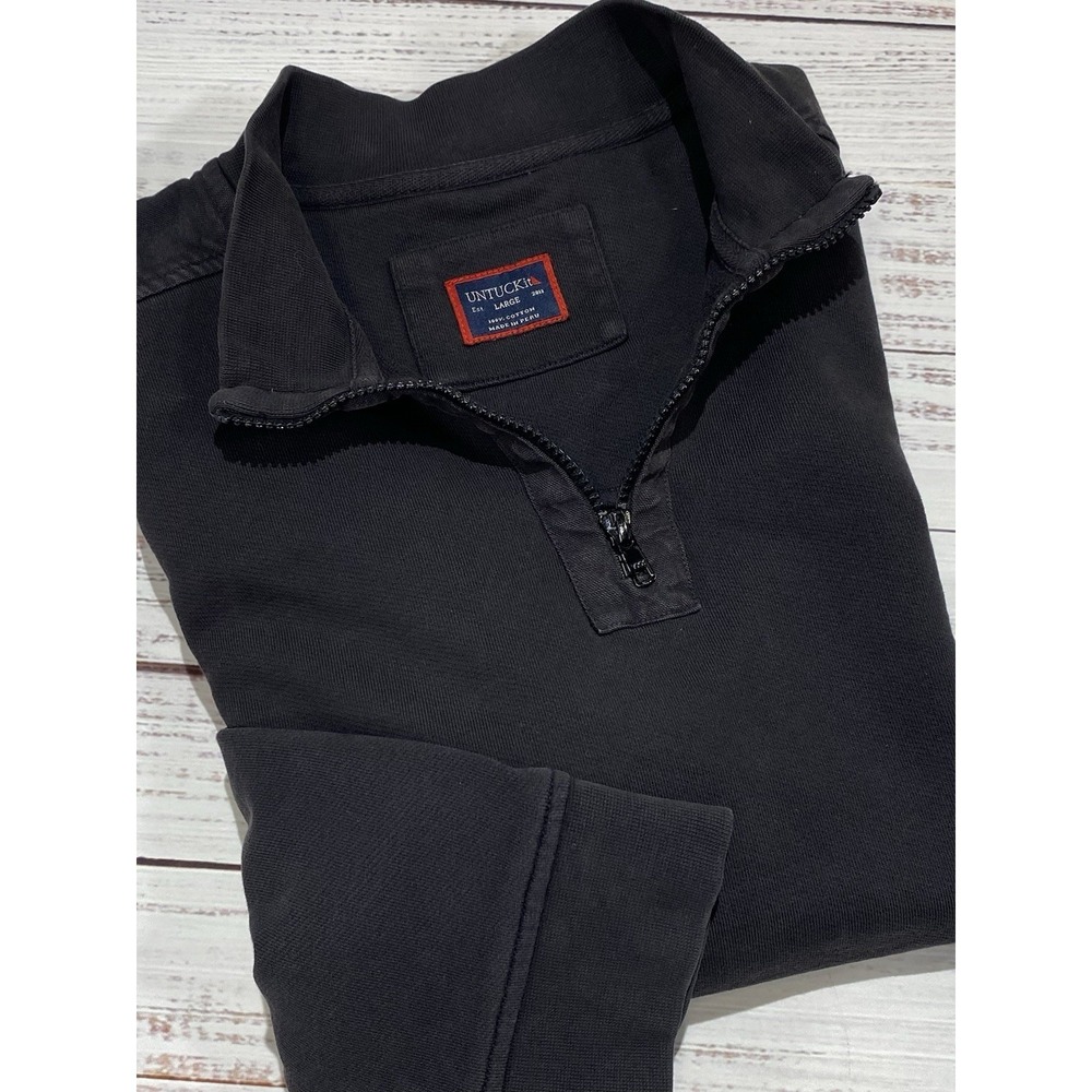 Untuckit Men Sweater Mid Black Wolfred Quarter Zip Pullover Mock Neck Size Large
